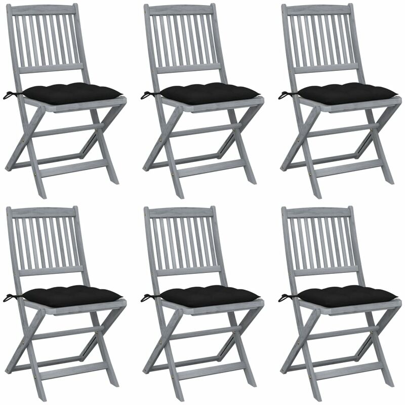 

vidaXL Sillas de jardín plegables 6 uds cojines madera maciza acacia - Negro