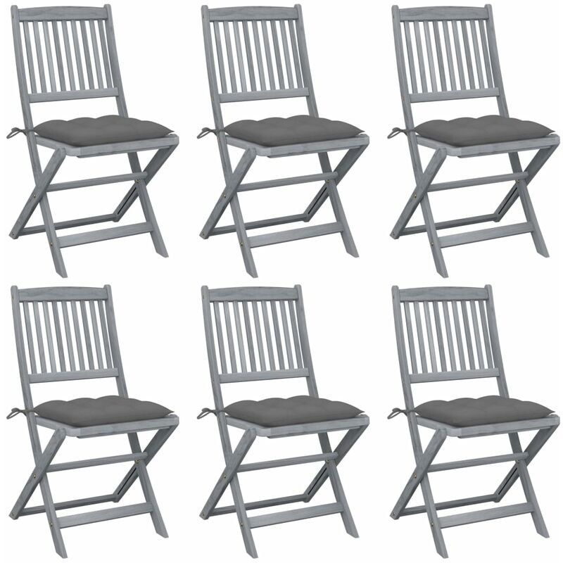

vidaXL Sillas de jardín plegables 6 uds cojines madera maciza acacia - Gris