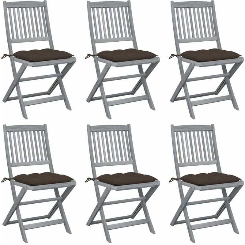 

vidaXL Sillas de jardín plegables 6 uds cojines madera maciza acacia - Gris Topo