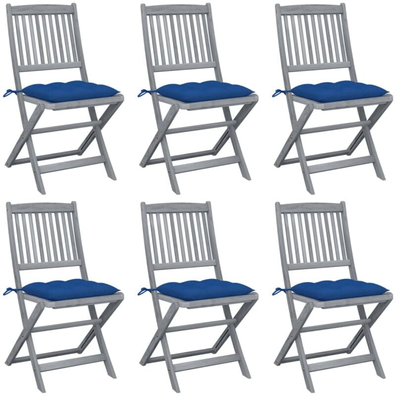 

vidaXL Sillas de jardín plegables 6 uds cojines madera maciza acacia - Azul