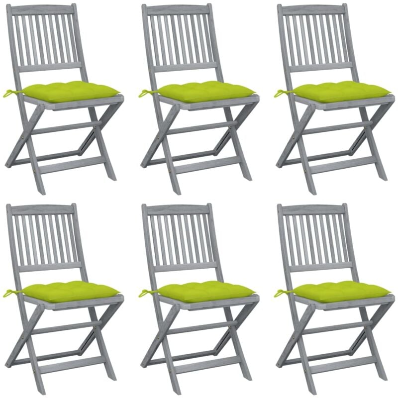 

vidaXL Sillas de jardín plegables 6 uds cojines madera maciza acacia - Verde