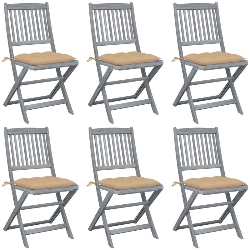 

vidaXL Sillas de jardín plegables 6 uds cojines madera maciza acacia - Beige
