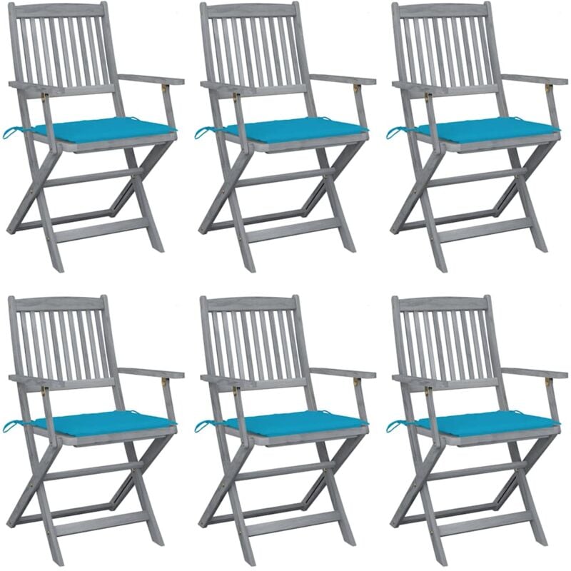 

vidaXL Sillas de jardín plegables 6 uds cojines madera maciza acacia - Azul