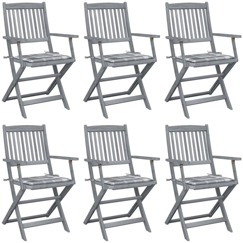

vidaXL Sillas de jardín plegables 6 uds cojines madera maciza acacia - Marrón