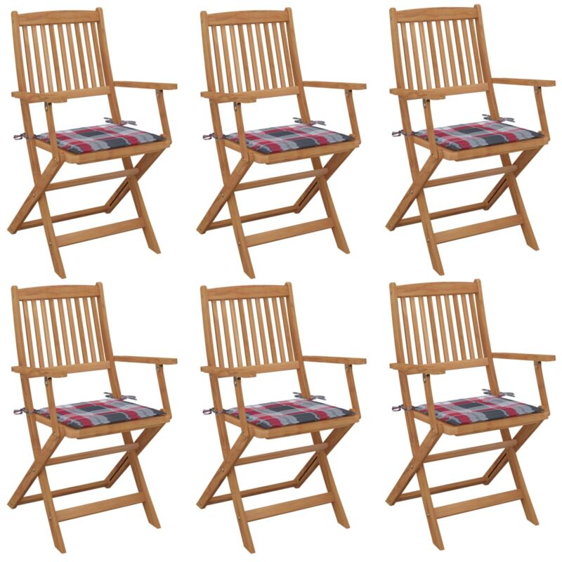 

vidaXL Sillas de jardín plegables 6 uds madera maciza acacia y cojines - Marrón