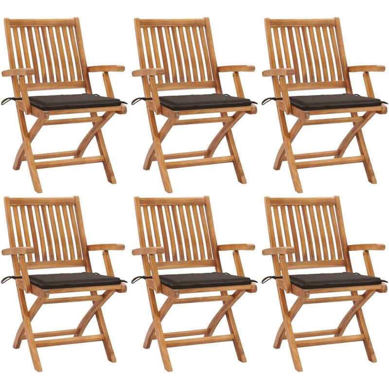 

Sillas de jardín plegables 6 uds madera maciza teca con cojines - Marrón - Vidaxl