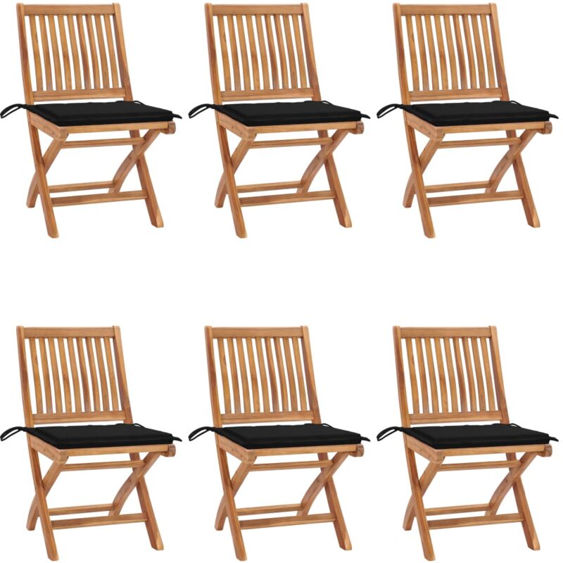 

vidaXL Sillas de jardín plegables 6 uds madera maciza teca con cojines - Marrón