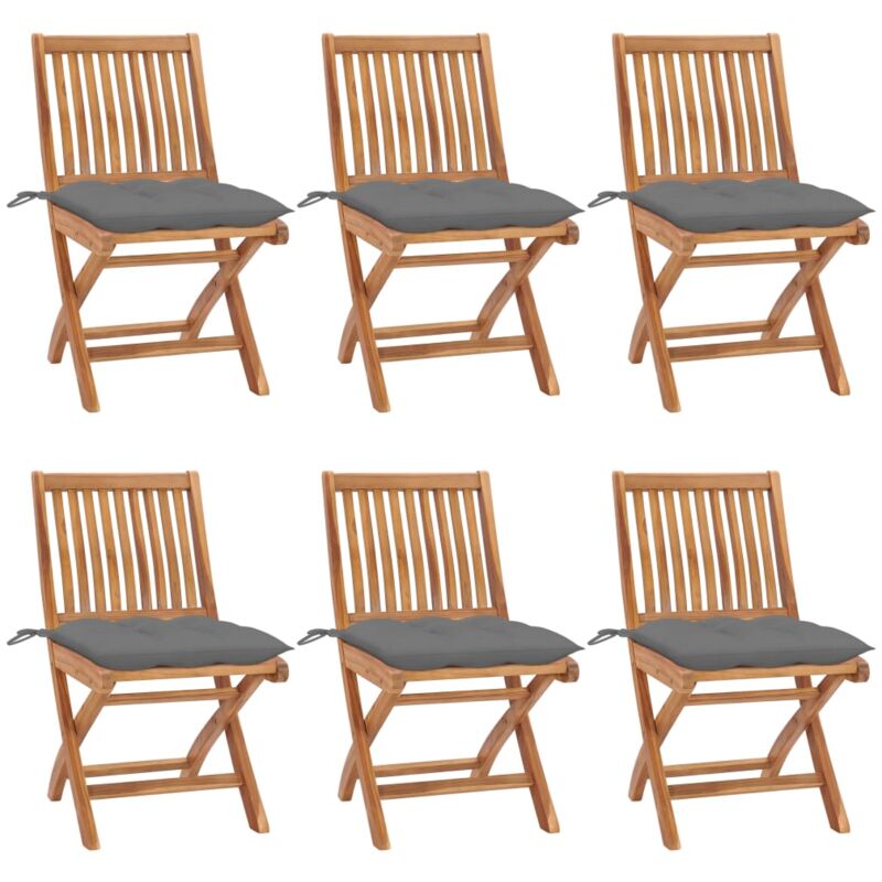 

vidaXL Sillas de jardín plegables 6 uds madera maciza teca con cojines - Marrón