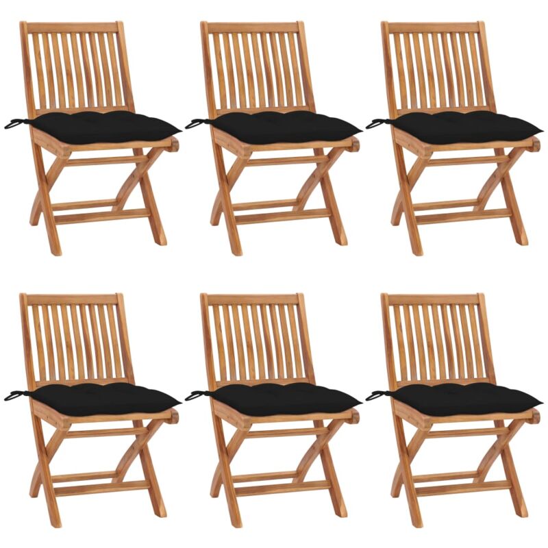 

vidaXL Sillas de jardín plegables 6 uds madera maciza teca con cojines - Marrón