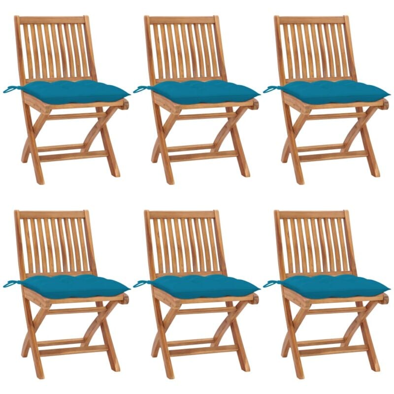 

vidaXL Sillas de jardín plegables 6 uds madera maciza teca con cojines - Marrón