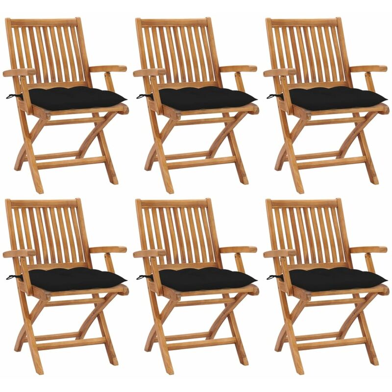 

Sillas de jardín plegables 6 uds madera maciza teca con cojines - Marrón - Vidaxl