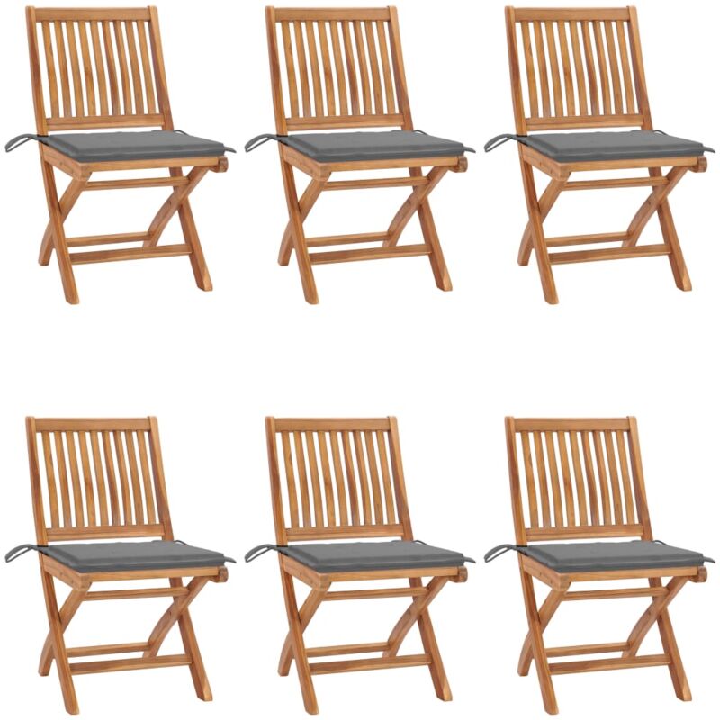 

vidaXL Sillas de jardín plegables 6 uds madera maciza teca con cojines - Marrón
