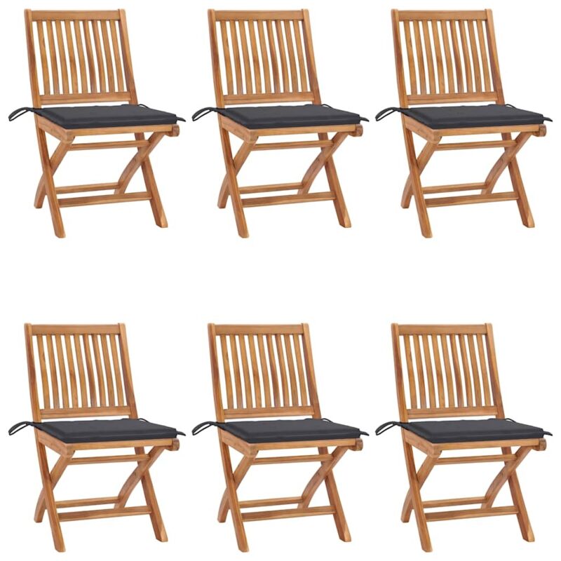 

vidaXL Sillas de jardín plegables 6 uds madera maciza teca con cojines - Marrón