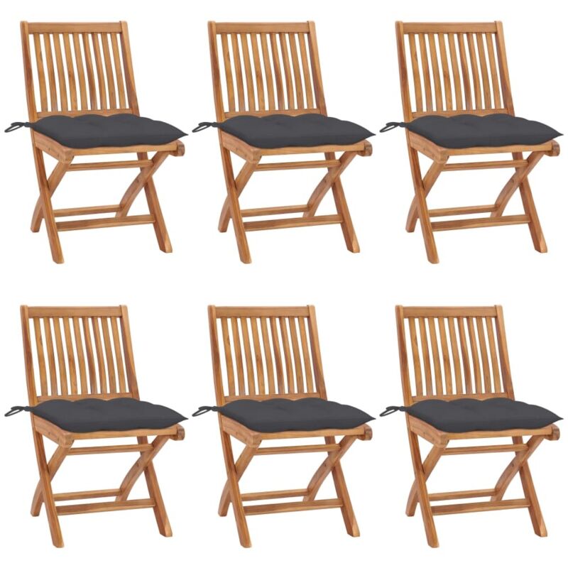 

vidaXL Sillas de jardín plegables 6 uds madera maciza teca con cojines - Marrón