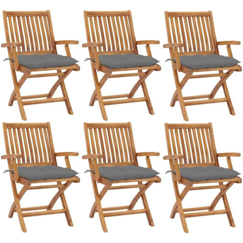 

Sillas de jardín plegables 6 uds madera maciza teca con cojines - Marrón - Vidaxl