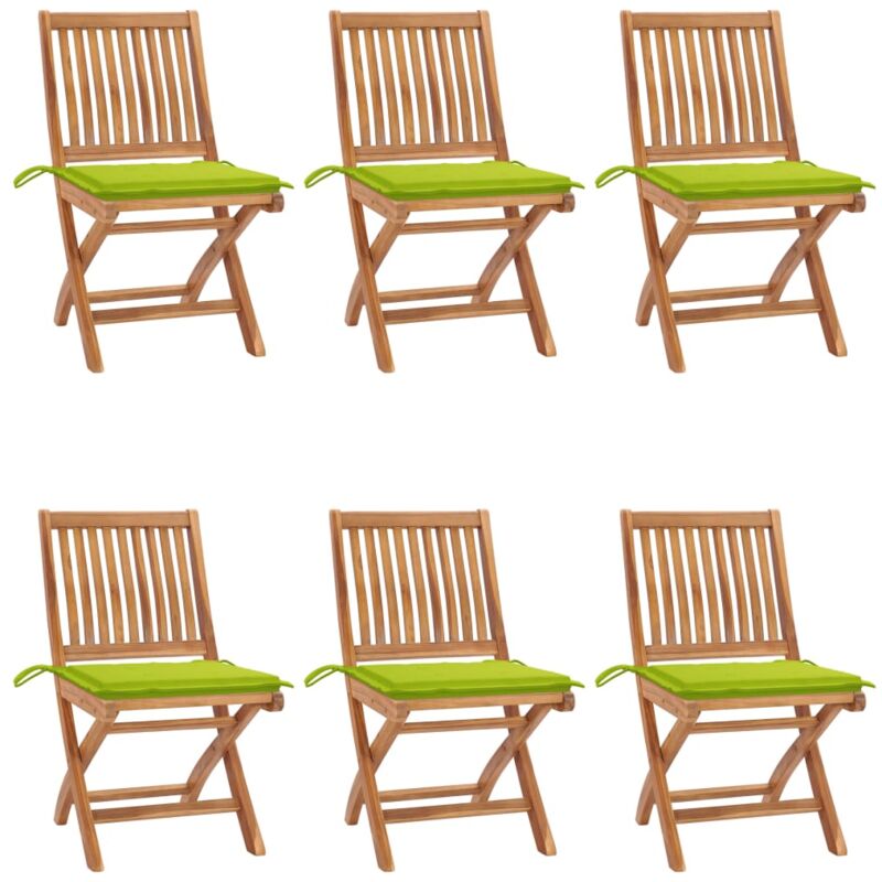 

vidaXL Sillas de jardín plegables 6 uds madera maciza teca con cojines - Marrón