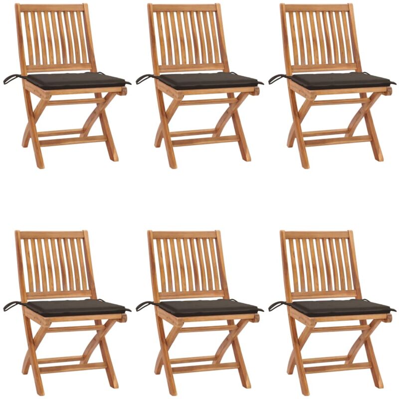 

vidaXL Sillas de jardín plegables 6 uds madera maciza teca con cojines - Marrón