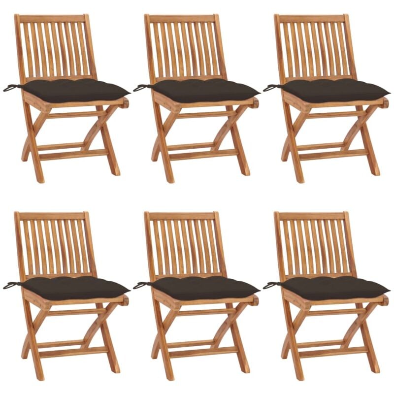 

vidaXL Sillas de jardín plegables 6 uds madera maciza teca con cojines - Marrón