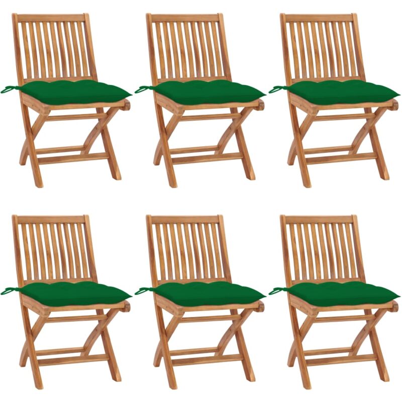 

vidaXL Sillas de jardín plegables 6 uds madera maciza teca con cojines - Marrón