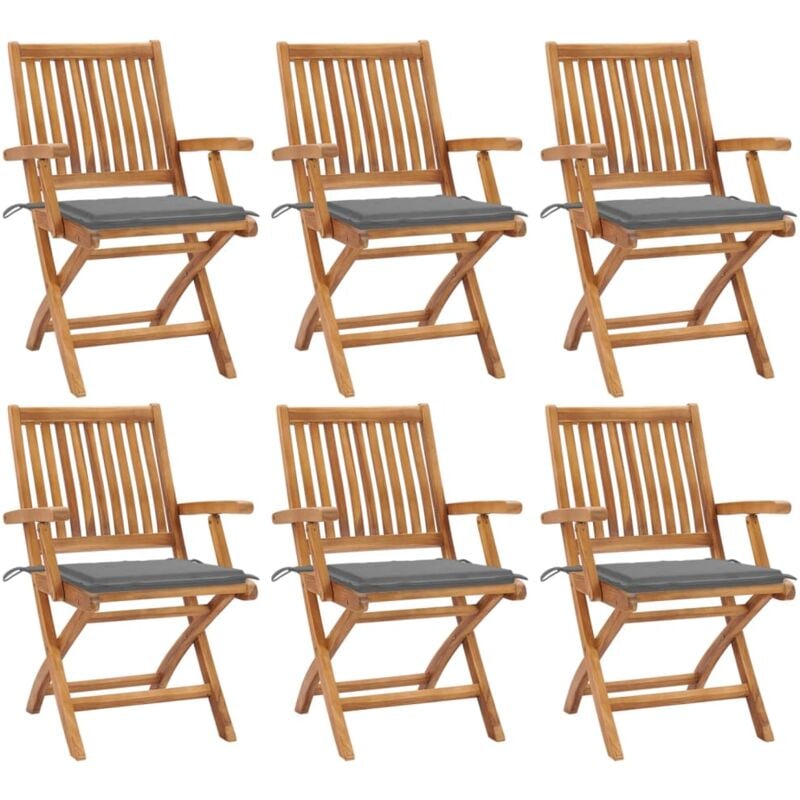 

vidaXL Sillas de jardín plegables 6 uds madera maciza teca con cojines - Marrón