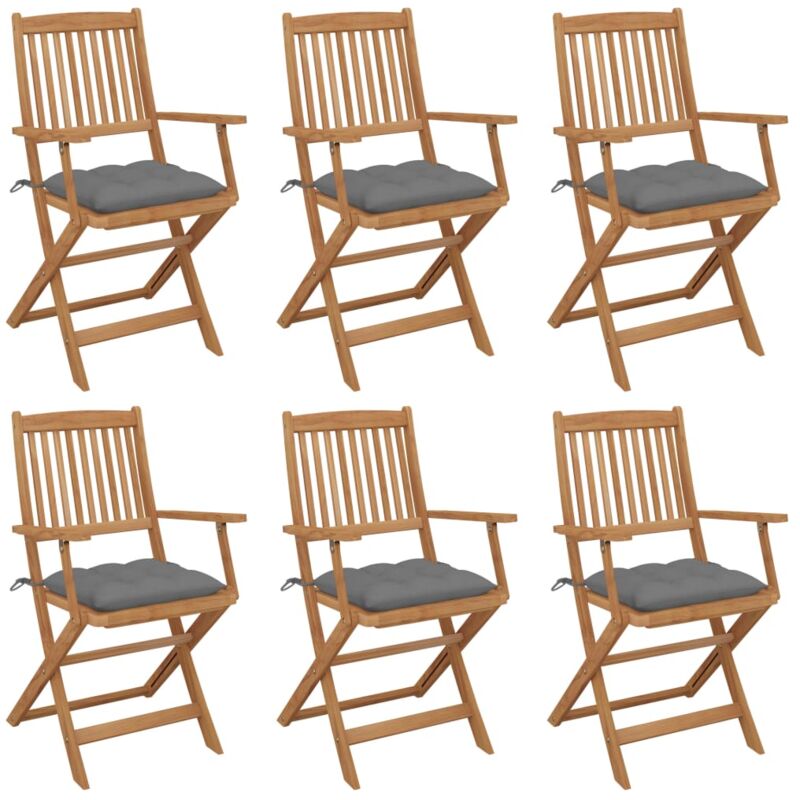

vidaXL Sillas de jardín plegables 6 uds y cojines madera maciza acacia - Gris