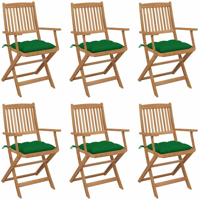 

vidaXL Sillas de jardín plegables 6 uds y cojines madera maciza acacia - Verde