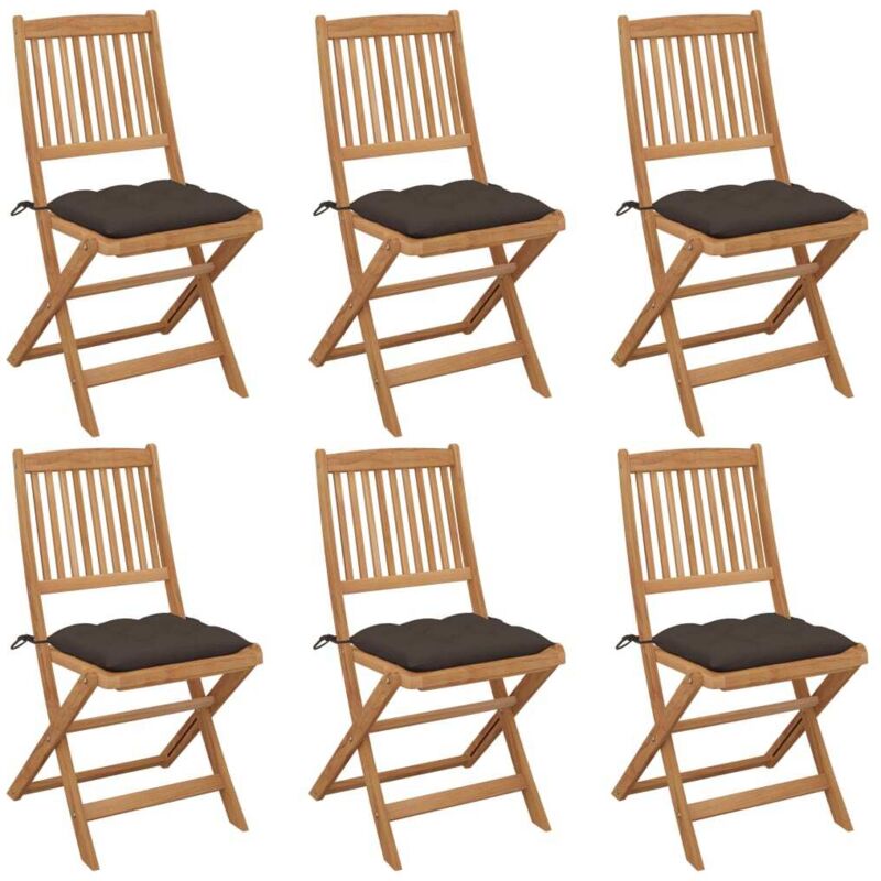 

vidaXL Sillas de jardín plegables 6 uds y cojines madera maciza acacia - Marrón