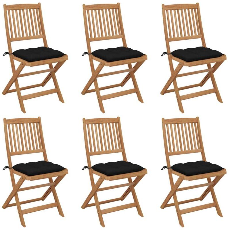 

vidaXL Sillas de jardín plegables 6 uds y cojines madera maciza acacia - Negro