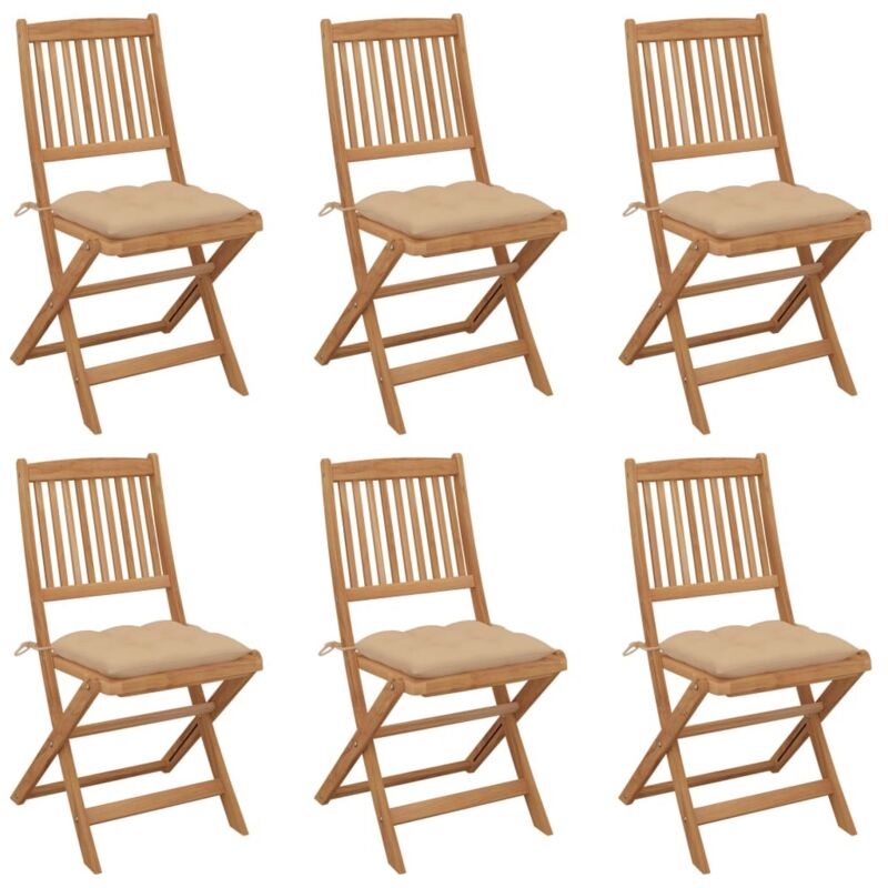 

vidaXL Sillas de jardín plegables 6 uds y cojines madera maciza acacia - Marrón