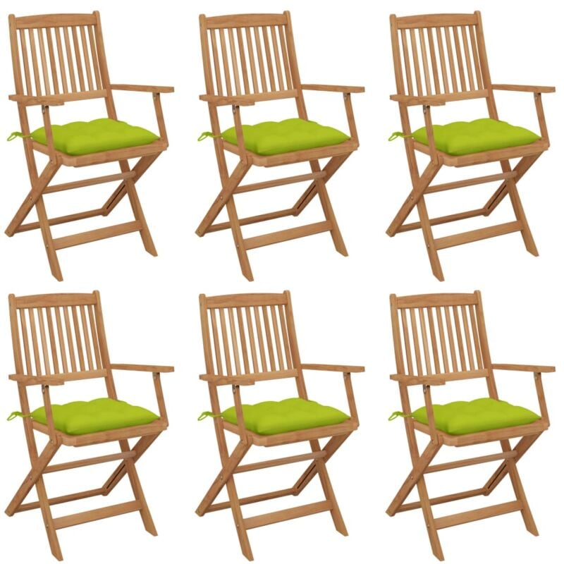 

vidaXL Sillas de jardín plegables 6 uds y cojines madera maciza acacia - Marrón