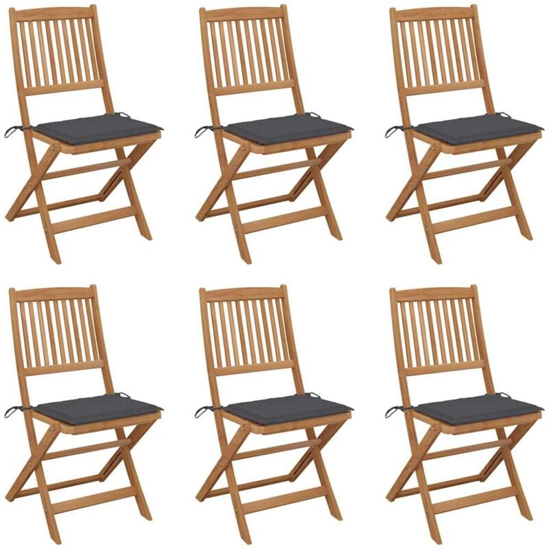 

vidaXL Sillas de jardín plegables 6 uds y cojines madera maciza acacia - Marrón