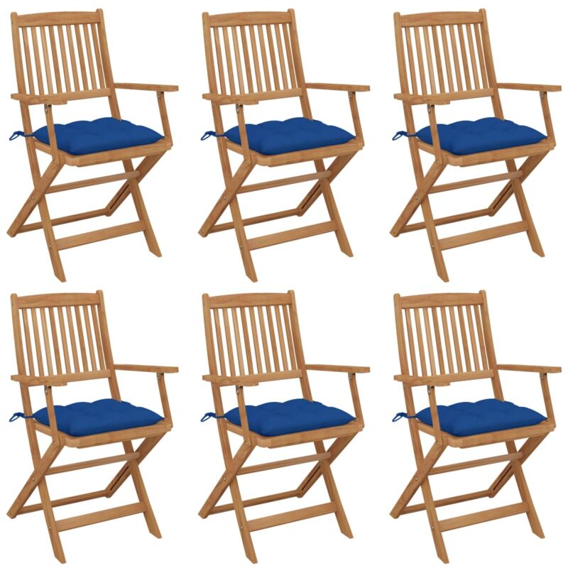 

vidaXL Sillas de jardín plegables 6 uds y cojines madera maciza acacia - Marrón