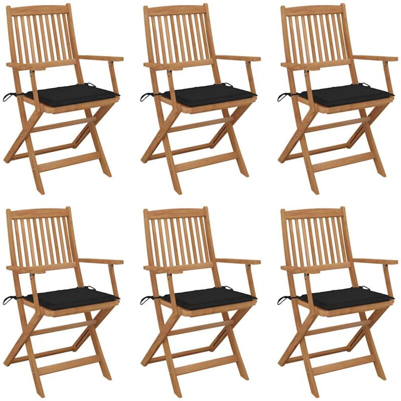 

vidaXL Sillas de jardín plegables 6 uds y cojines madera maciza acacia - Marrón