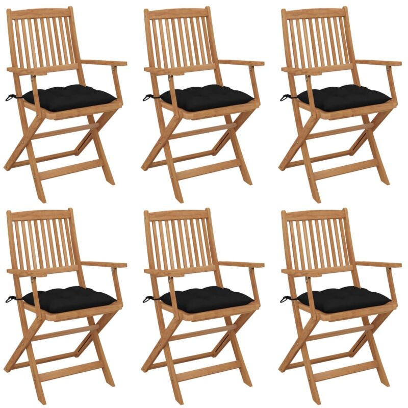 

vidaXL Sillas de jardín plegables 6 uds y cojines madera maciza acacia - Marrón