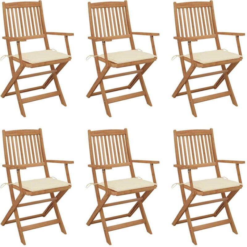 

vidaXL Sillas de jardín plegables 6 uds y cojines madera maciza acacia - Marrón