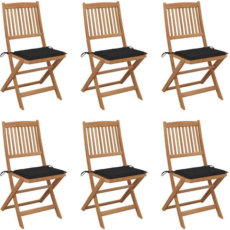 

vidaXL Sillas de jardín plegables 6 uds y cojines madera maciza acacia - Marrón