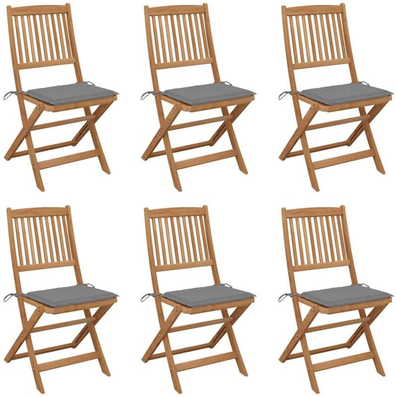 

vidaXL Sillas de jardín plegables 6 uds y cojines madera maciza acacia - Marrón