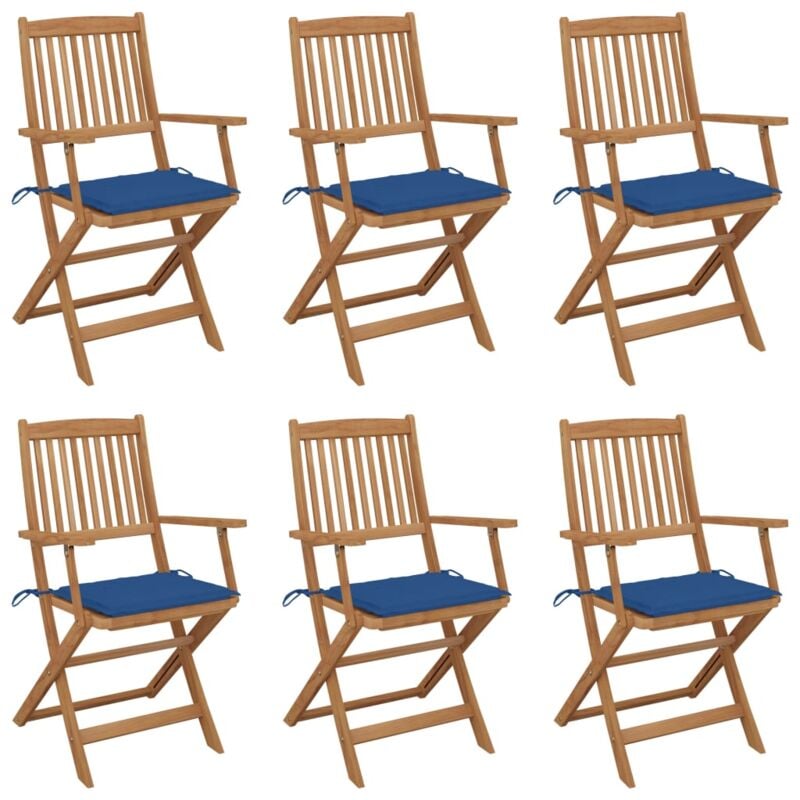 

vidaXL Sillas de jardín plegables 6 uds y cojines madera maciza acacia - Azul