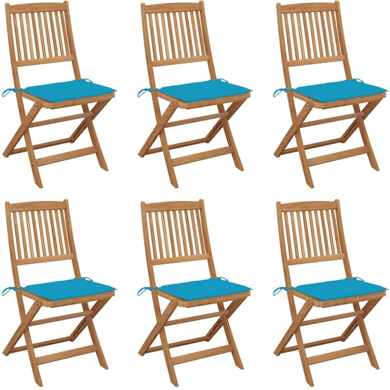 

vidaXL Sillas de jardín plegables 6 uds y cojines madera maciza acacia - Azul