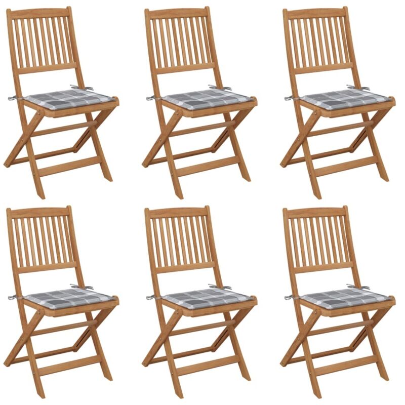 

vidaXL Sillas de jardín plegables 6 uds y cojines madera maciza acacia - Marrón
