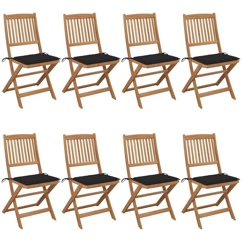 

vidaXL Sillas de jardín plegables 8 uds madera maciza acacia y cojines - Marrón