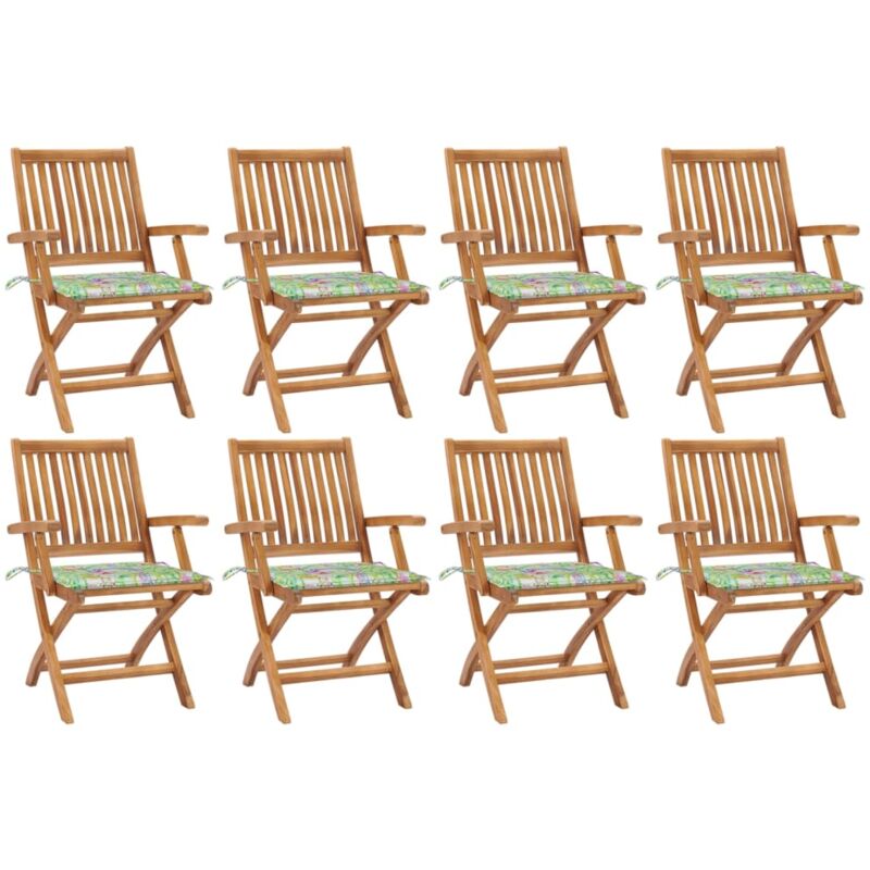

Sillas de jardín plegables 8 uds madera maciza teca con cojines - Marrón - Vidaxl