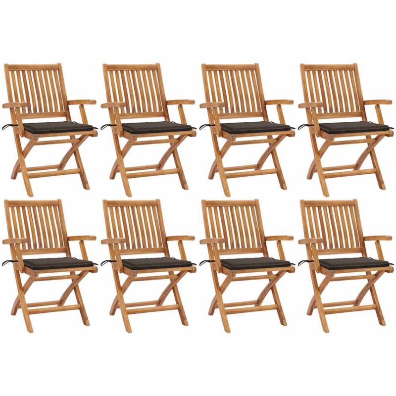 

Sillas de jardín plegables 8 uds madera maciza teca con cojines - Marrón - Vidaxl