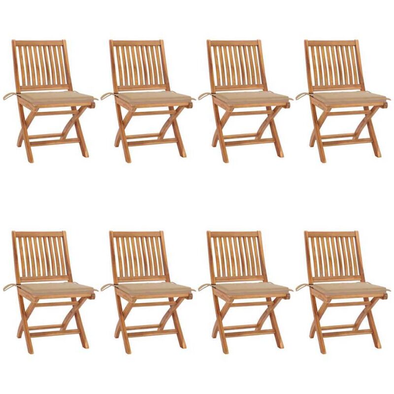 

Sillas de jardín plegables 8 uds madera maciza teca con cojines - Marrón - Vidaxl