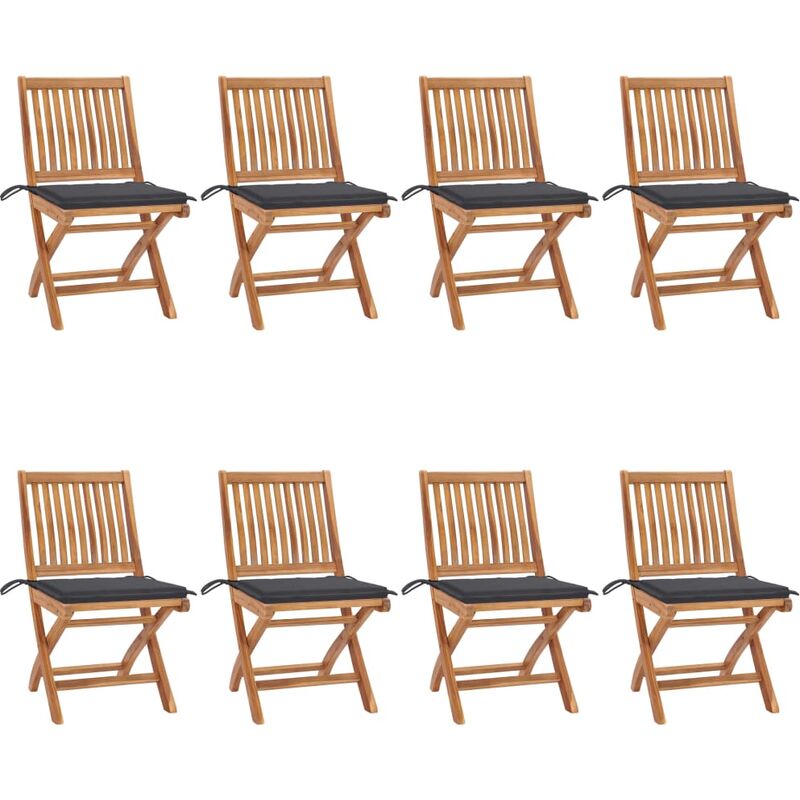 

vidaXL Sillas de jardín plegables 8 uds madera maciza teca con cojines - Marrón