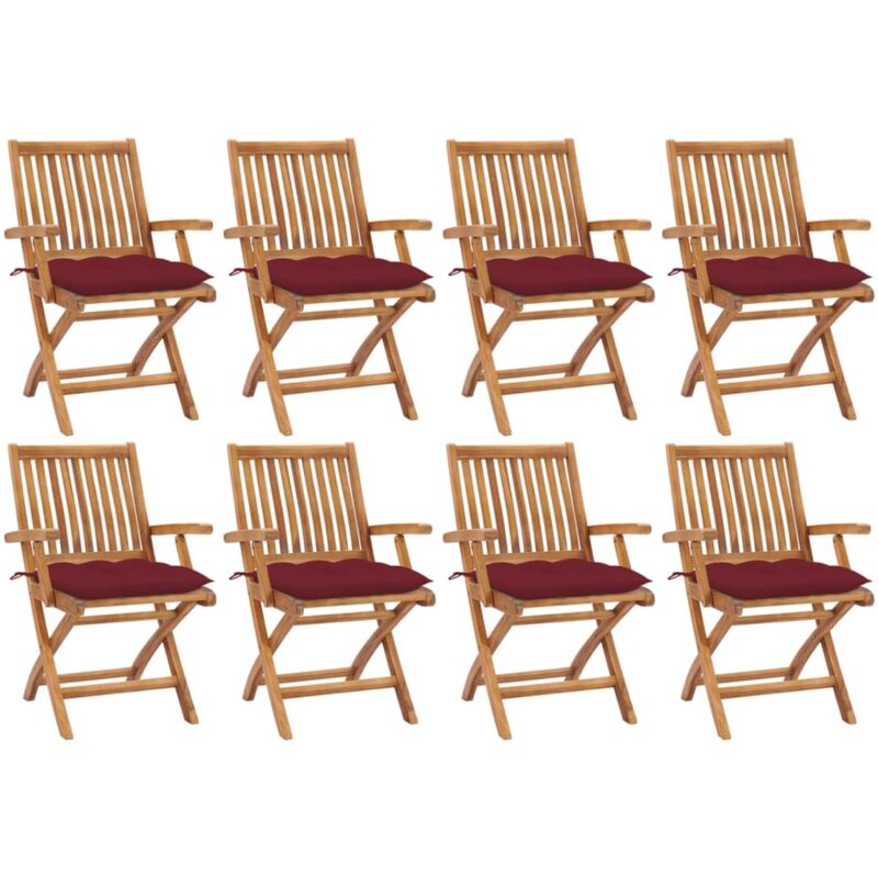 

Sillas de jardín plegables 8 uds madera maciza teca con cojines - Marrón - Vidaxl