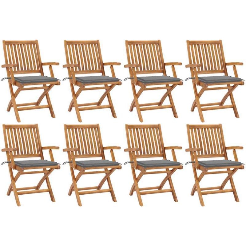 

Sillas de jardín plegables 8 uds madera maciza teca con cojines - Marrón - Vidaxl