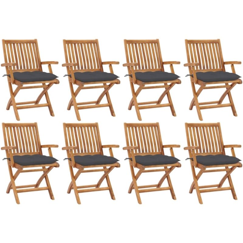 

vidaXL Sillas de jardín plegables 8 uds madera maciza teca con cojines - Marrón