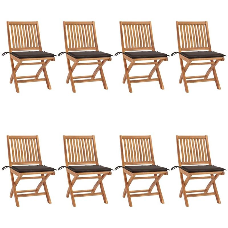 

vidaXL Sillas de jardín plegables 8 uds madera maciza teca con cojines - Marrón