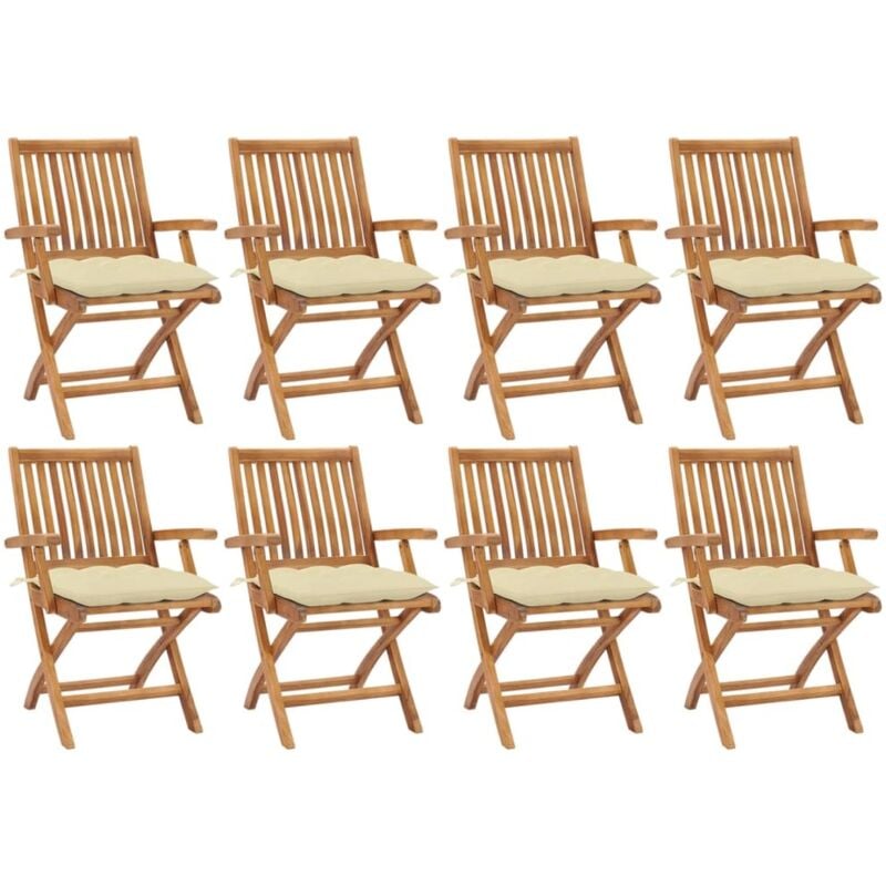 

vidaXL Sillas de jardín plegables 8 uds madera maciza teca con cojines - Marrón